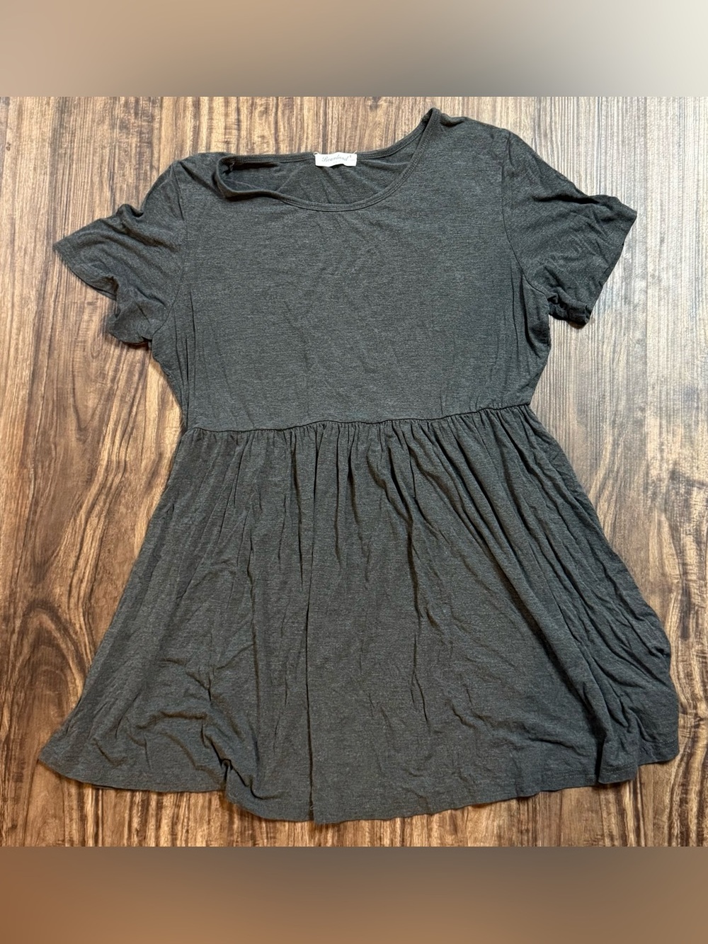 Bearsland Charcoal Gray Short-Sleeve Peplum Shirt Blouse Maternity Large